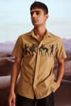 Buy_Dash And Dot_Brown Cotton Embroidery Organic Warrior Print Shirt 