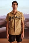 Shop_Dash And Dot_Brown Cotton Embroidery Organic Warrior Print Shirt 