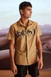 Dash And Dot_Brown Cotton Embroidery Organic Warrior Print Shirt _Online