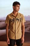 Buy_Dash And Dot_Brown Cotton Embroidery Organic Warrior Print Shirt _Online