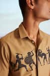 Dash And Dot_Brown Cotton Embroidery Organic Warrior Print Shirt 