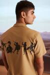 Dash And Dot_Brown Cotton Embroidery Organic Warrior Print Shirt 