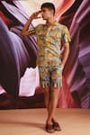 Buy_Dash and Dot_Brown 100% Organic Cotton Printed Abstract Swim Shirt And Shorts Set  _at_Aza_Fashions