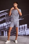 Buy_Dash And Dot_Blue Cotton Textured Knitted Stripe T-shirt And Shorts Set _at_Aza_Fashions
