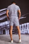 Dash And Dot_Blue Cotton Textured Knitted Stripe T-shirt And Shorts Set _Online_at_Aza_Fashions