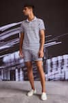 Buy_Dash And Dot_Blue Cotton Textured Knitted Stripe T-shirt And Shorts Set 
