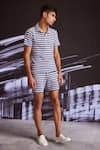 Dash And Dot_Blue Cotton Textured Knitted Stripe T-shirt And Shorts Set _Online