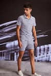 Buy_Dash And Dot_Blue Cotton Textured Knitted Stripe T-shirt And Shorts Set _Online