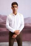 Dash and Dot_White 100% Organic Cotton Embroidered Gara Placed Shirt _Online_at_Aza_Fashions