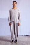 Dash and Dot_Grey 100% Linen Solid Asymmetric Shirt With Pant  _Online_at_Aza_Fashions