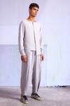 Shop_Dash and Dot_Grey 100% Linen Solid Asymmetric Shirt With Pant  _Online_at_Aza_Fashions