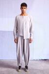 Dash and Dot_Grey 100% Linen Solid Asymmetric Shirt With Pant  _at_Aza_Fashions