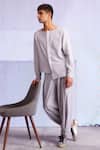 Shop_Dash and Dot_Grey 100% Linen Solid Asymmetric Shirt With Pant  