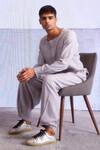 Buy_Dash and Dot_Grey 100% Linen Solid Asymmetric Shirt With Pant  _Online