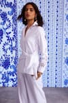 Dash And Dot White Cotton Cut Work Shawl Neck Cuff Shirt And Pant Set at Aza Fashions Dash And Dot_White Cotton Cut Work Shawl Neck Cuff Shirt And Pant Set _at_Aza_Fashions