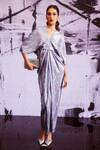 Buy_Dash And Dot_Silver Polyester V-neck Multi Foil Kaftan Dress_at_Aza_Fashions