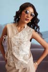 Shop_Dash and Dot_Beige 63% Polyester 33% Viscose 4% Spandex Embroidered Sleeveless Top For Women_at_Aza_Fashions