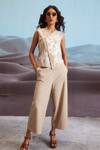 Dash and Dot_Beige 63% Polyester 33% Viscose 4% Spandex Embroidered Sleeveless Top For Women_at_Aza_Fashions