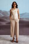 Dash And Dot_Beige Polyester, Viscose, Spandex Embroidery Floral Waistcoat And Pant Set_at_Aza_Fashions