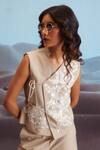 Shop_Dash And Dot_Beige Polyester, Viscose, Spandex Embroidery Floral Waistcoat And Pant Set