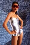 Dash and Dot_Silver 93% Polyester 7% Spandex Plain Sweetheart Metallic Swimsuit  _at_Aza_Fashions