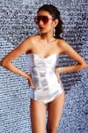 Shop_Dash and Dot_Silver 93% Polyester 7% Spandex Plain Sweetheart Metallic Swimsuit  