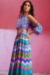 Dash and Dot_Multi Color 100% Polyester Printed Geometric Chevron Skirt And Top Set  _at_Aza_Fashions