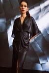 Buy Dash And Dot Black Polyester V-neck Lame Draped Gown Buy_Dash And Dot_Black Polyester V-neck Lame Draped Gown