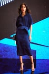 Dash and Dot_Blue 100% Polyester Plain Spread Pleated Boxy Shirt And Wrap Skirt Set  _Online_at_Aza_Fashions