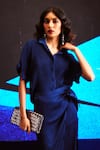 Shop_Dash and Dot_Blue 100% Polyester Plain Spread Pleated Boxy Shirt And Wrap Skirt Set  _Online_at_Aza_Fashions