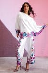 Buy_Dash and Dot_White 100% Polyester Printed Floral Asymmetric Border Top And Pant Set  _at_Aza_Fashions