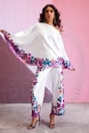 Shop_Dash and Dot_White 100% Polyester Printed Floral Asymmetric Border Top And Pant Set  _Online_at_Aza_Fashions