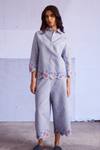 Buy_Dash And Dot_Blue Cotton, Viscose Embroidery Collared Scallop Border Top And Culottes Set_at_Aza_Fashions