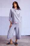 Dash And Dot_Blue Cotton, Viscose Embroidery Collared Scallop Border Top And Culottes Set_at_Aza_Fashions
