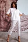 Dash And Dot_Ivory Polyester, Viscose, Spandex Embroidery Floral Tapered Pants_Online_at_Aza_Fashions
