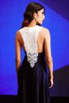 Dash and Dot_Blue 100% Polyester Plain Round Cutwork Front And Back Gown  _Online_at_Aza_Fashions