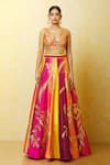 Shop_Vandana Sethi_Multi Color Dupion Silk Embroidered Gota Patti V Neck Lehenga Set 