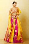 Vandana Sethi_Multi Color Dupion Silk Embroidered Gota Patti V Neck Lehenga Set _Online