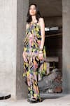 Buy_TheRealB_Multi Color 100% Viscose Printed Floral Halter Island Oasis Tie Up Strap Top _Online_at_Aza_Fashions