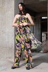 TheRealB_Multi Color 100% Viscose Printed Floral Halter Island Oasis Tie Up Strap Top _at_Aza_Fashions