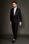 Arjuun Kilachand_Black Wool Embroidered Cut Dana And Thread Work Jacket & Trouser Set _Online_at_Aza_Fashions
