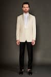 ARJUUN KILACHAND_Ivory Wool Silk Textured Geometric Shawl Lapel Collar Tuxedo And Trouser Set _Online_at_Aza_Fashions