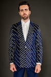 Buy_Arjuun Kilachand_Blue Velvet Embroidered Resham Work Jacket And Trouser Set _Online_at_Aza_Fashions