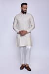 Buy_Arjuun Kilachand_Beige Linen, Silk Embroidery Floral Bundi And Kurta Set _at_Aza_Fashions