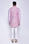 Shop_Arjuun Kilachand_Pink Linen, Silk Embroidery Chevron Resham Bundi And Kurta Set _at_Aza_Fashions