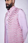 Buy_Arjuun Kilachand_Pink Linen, Silk Embroidery Chevron Resham Bundi And Kurta Set _Online_at_Aza_Fashions