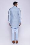 Shop_Arjun Kilachand_Blue Linen Silk Embroidered French Knot Thread And Open Bundi & Kurta Set For Men_at_Aza_Fashions