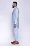 Arjun Kilachand_Blue Linen Silk Embroidered French Knot Thread And Open Bundi & Kurta Set For Men_Online_at_Aza_Fashions