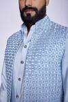 Buy_Arjun Kilachand_Blue Linen Silk Embroidered French Knot Thread And Open Bundi & Kurta Set For Men_Online_at_Aza_Fashions