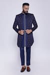 Buy_ARJUUN KILACHAND_Blue Linen Silk Embroidered French Knot Thread And Cut Dana Jacket & Kurta Set _at_Aza_Fashions